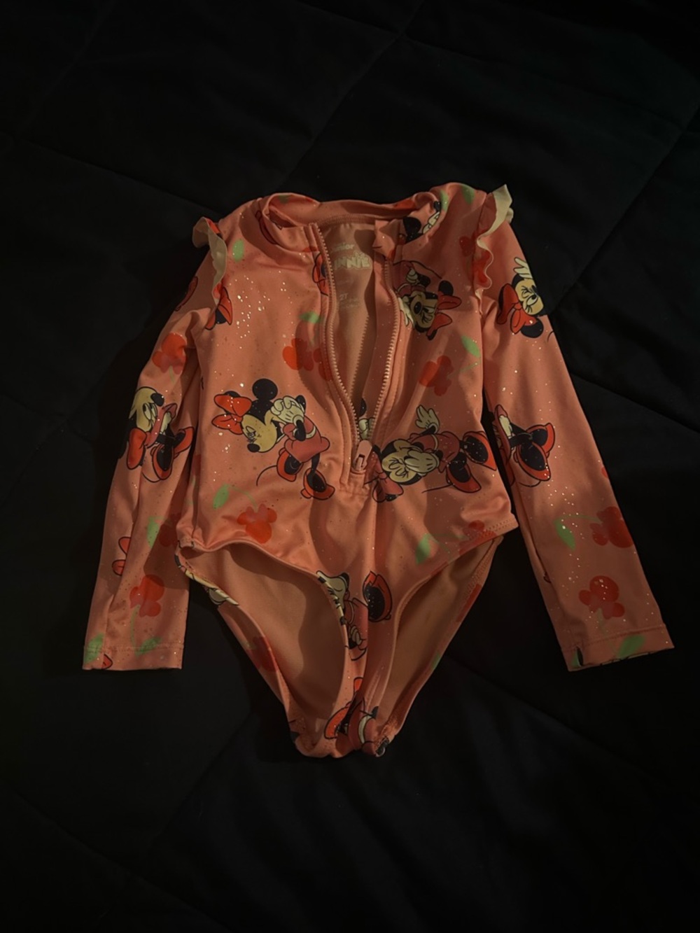 Minnie Mouse Peach Long-Sleeve Kids One-Piece Swimsuit